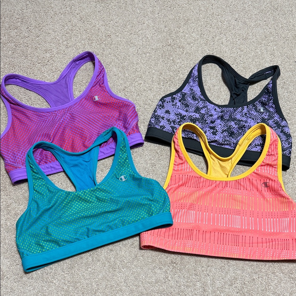 Champion Athletic Sports Bra Bundle - Teal, Coral, Purple, Navy Print